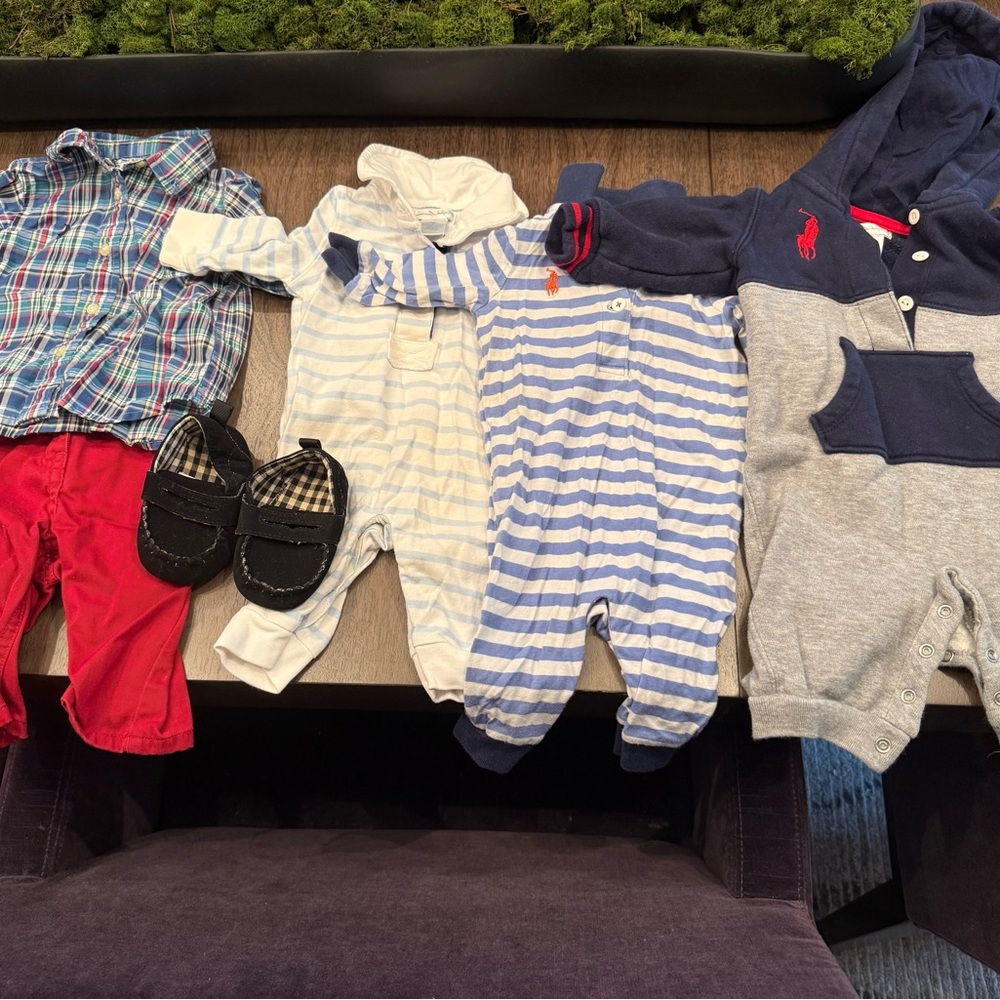 Polo by Ralph Lauren Blue and White Striped Footie